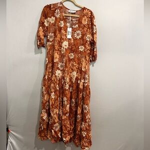 Petal & Pup Floral Rust Midi Dress